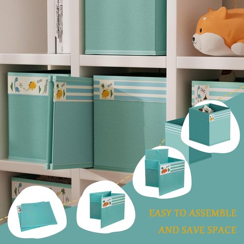 Homyfort Cube Storage Organizer Bins - 12x12 Inch Foldable Fabric Baskets with Handles for Toys & Clothes | Green