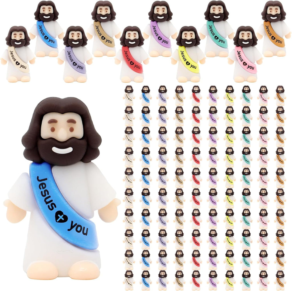 YuDanae Jesus Loves You Figures - 100pcs Baby Jesus Party Favors for Baptism & Easter Crafts (Macaron)