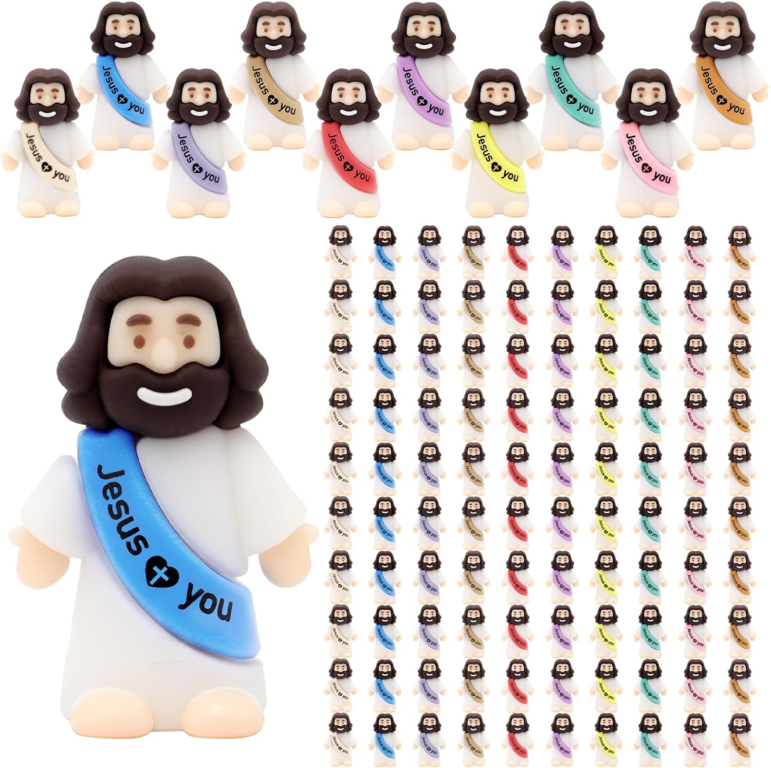 YuDanae Jesus Loves You Figures - 100pcs Baby Jesus Party Favors for Baptism & Easter Crafts (Macaron)