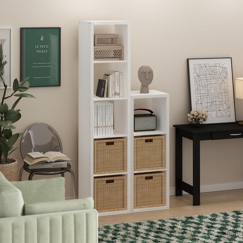 Furinno 3-Cube Bookshelf - Extra Thick Frame, Reversible Design | 14.6" x 16" x 44", White for Home & Office
