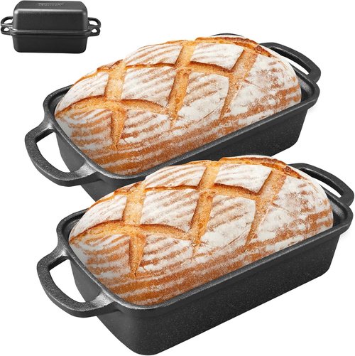 Cast Iron Bread Pan with Lid by [Brand Name] - 2-in-1 Loaf Bakeware for Sourdough & Sandwich Bread - 9x5 Inch Heavy Duty Design