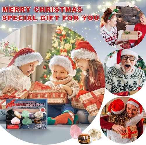 Crystal Advent Calendar 2024 - 24-Day Gemstone & Geode Collection for DIY Bracelets & Necklaces