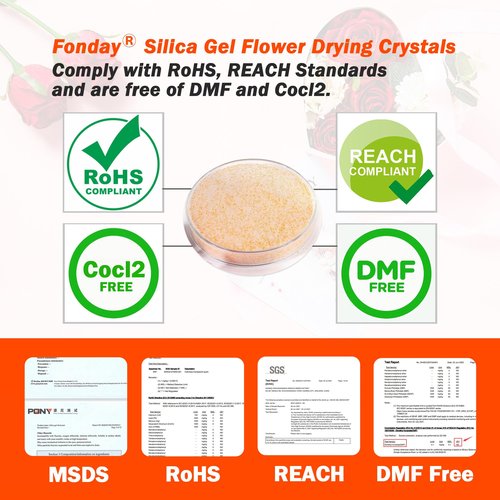 Fonday Silica Gel Flower Drying Crystals for Wedding Bouquet Preservation Color Indicating Reusable Bead Size Less Than 1mm (5LBS 3-in-1 with Sealed Container and Brush)