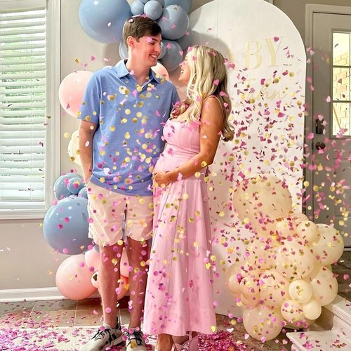 Gender Reveal Balloon Boy or Girl Balloon with Blue Pink Confetti for Baby Shower Gender Reveal Decortions,36 Inch Gold Balloon Perfect for Taking Photos and Videos