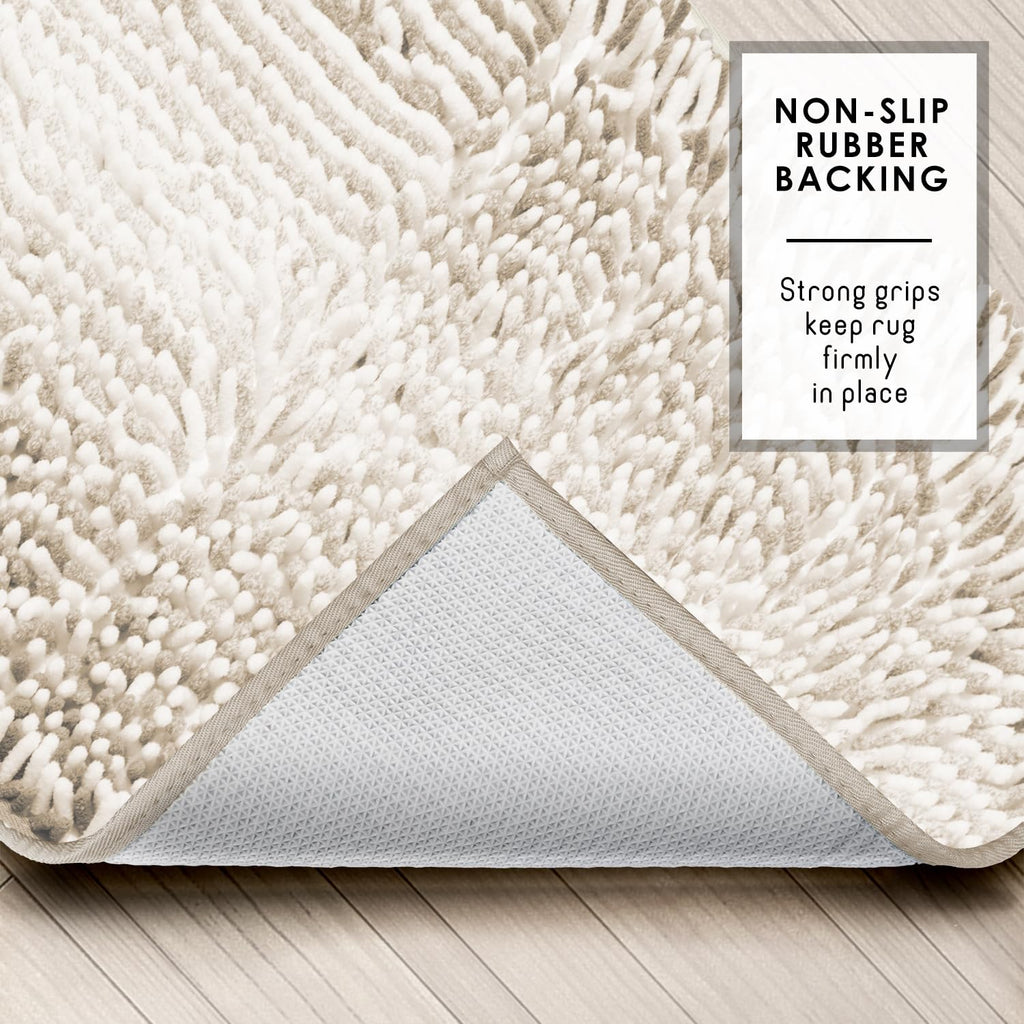 Hearth & Harbor Bathroom Rugs, Chenille Bath Mat - Machine Washable Bath Mats for Bathroom Non-Slip Backing Rubber, Quick Dry Bathroom Mat, 17 x 24 + 20 x 32 - Ombre Beige