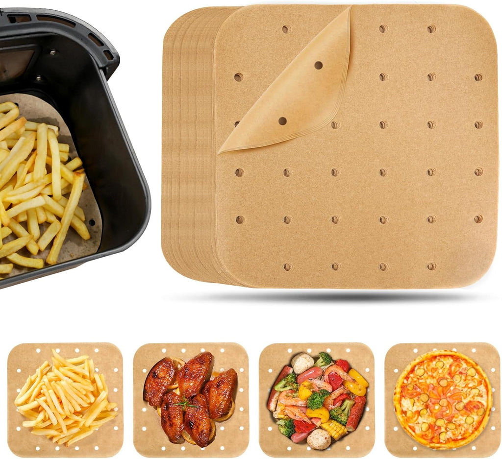 Vailnd Air Fryer Liners - Disposable Unbleached Parchment Paper Sheets | 100pcs, 8.5" Square for 5-8 Qt Air Fryers