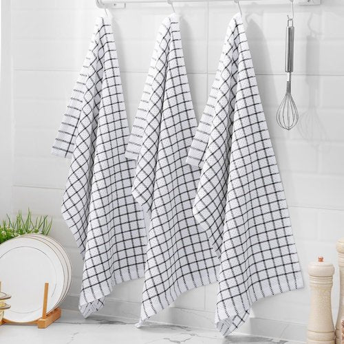 Homaxy Kitchen Towels - 100% Cotton, Super Soft & Absorbent, 6-Pack, 15 x 25 Inches, Black Check Design