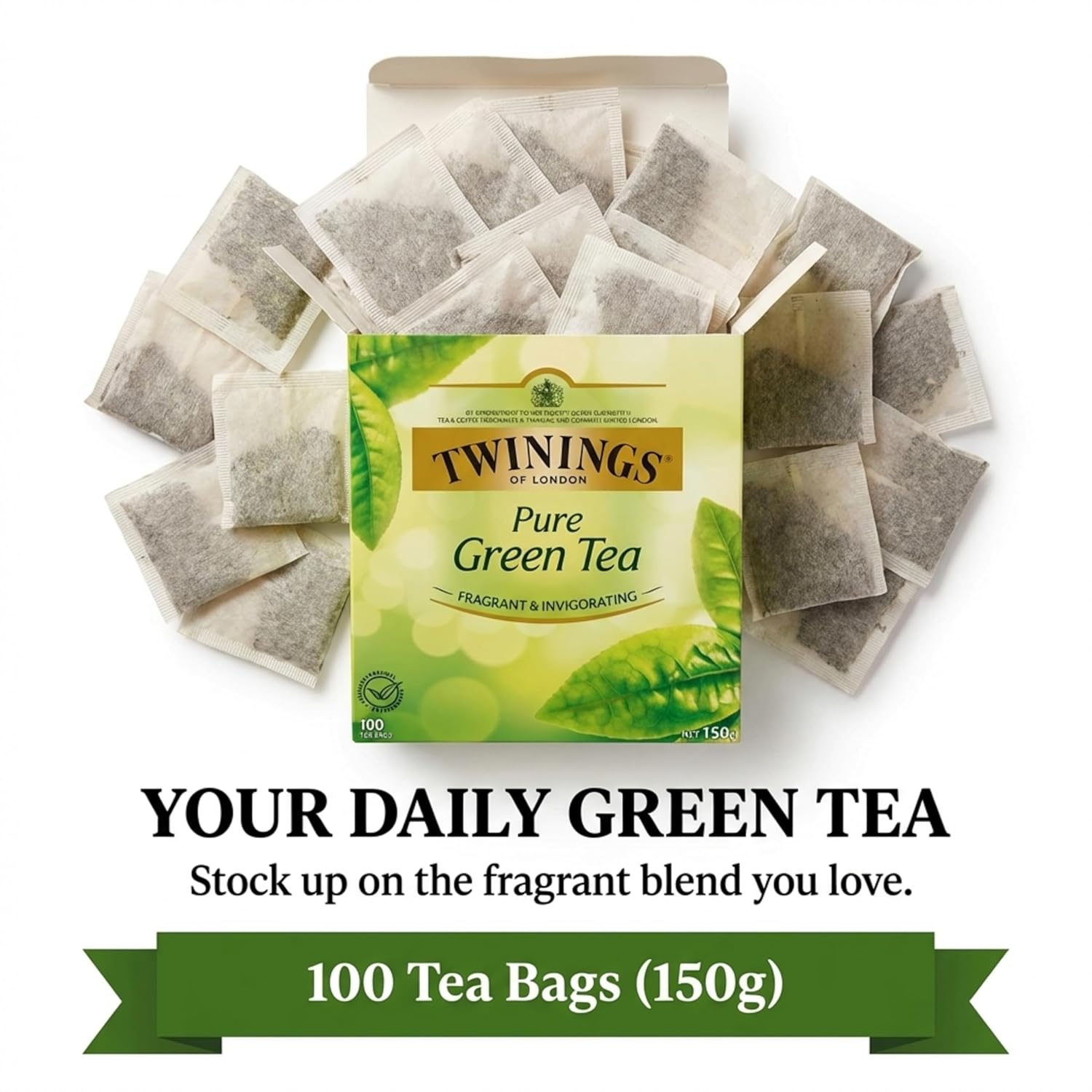 Twinings Green Tea Bags - All-Natural, Pure Flavor - 100 Count for Refreshing Brews