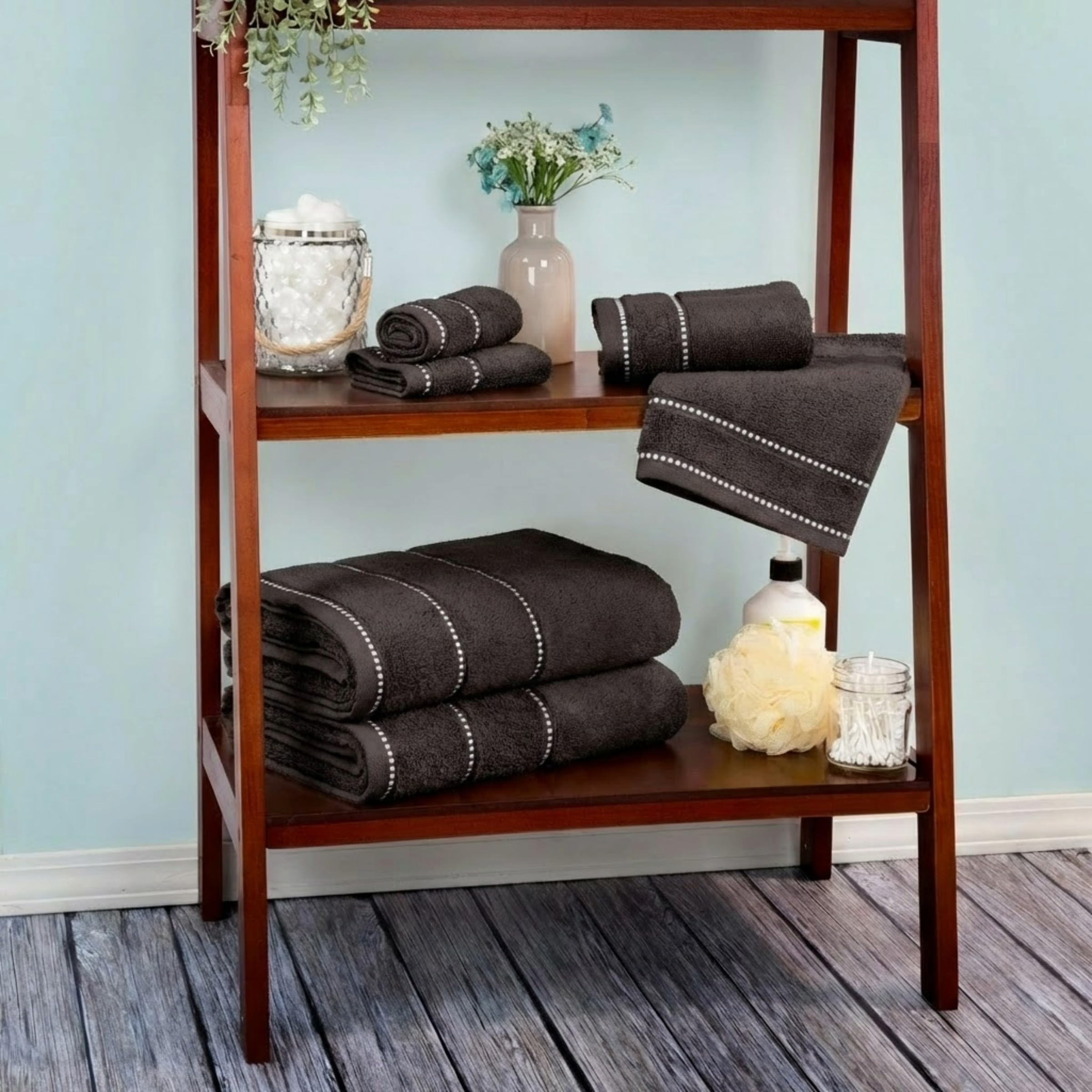 Lavish Home 6 Piece Bathroom Towels Set - 525GSM 100% Cotton Bathroom Essentials - 2 Bath Sheets, 2 Hand Towels, and 2 Wash Cloths for Bath, Shower, Gym, Spa, and Dorm Room (Charcoal)
