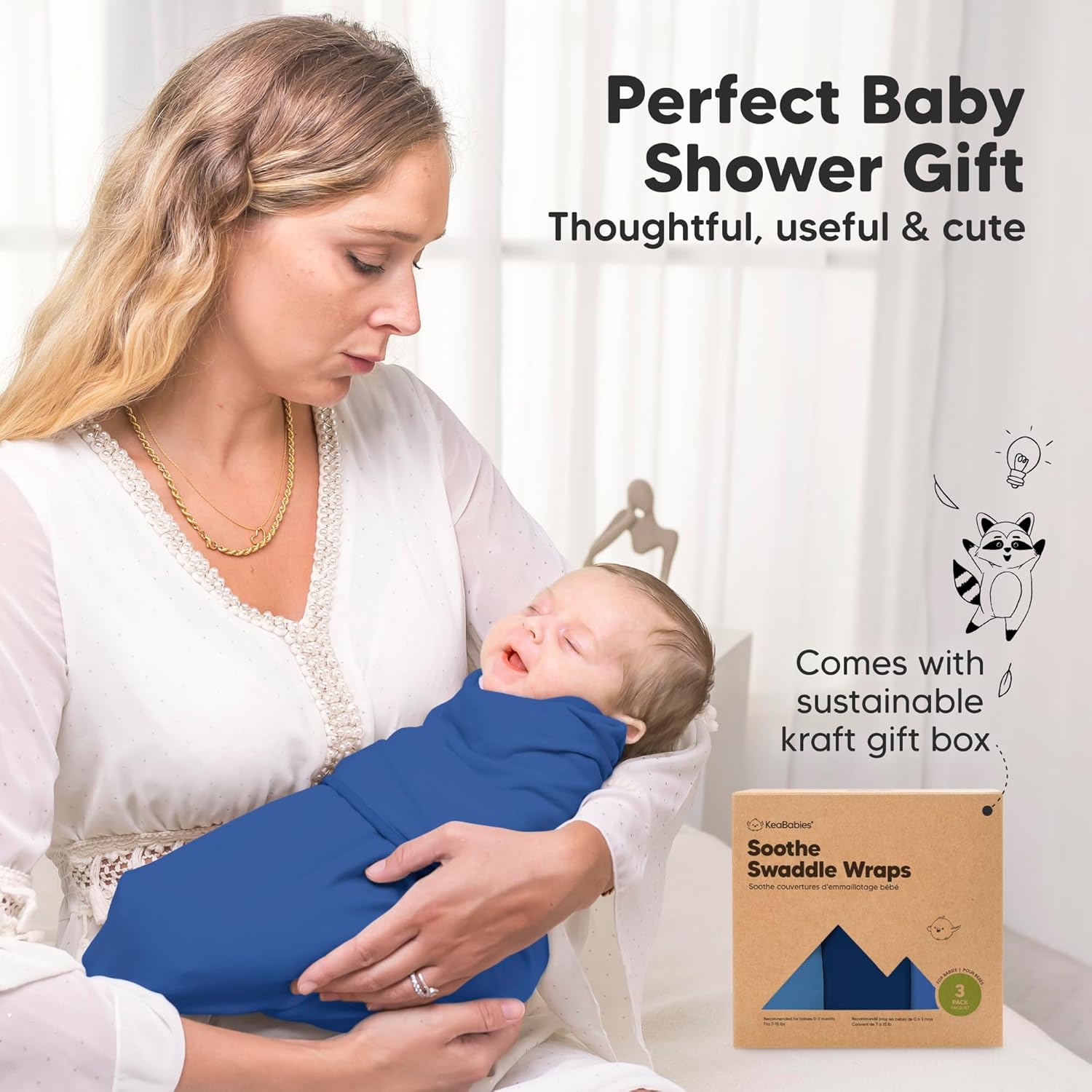 Skiennix Organic Baby Swaddle Sleep Sacks - Soft & Snug for Newborns 0-3 Months | 3-Pack in Frost