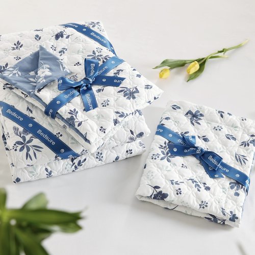 Bedsure Floral Quilt Queen Size - Reversible Blue & White Floral Comforter, Daisy Design Lightweight Bedspread Quilt Bedding, Soft Microfiber Coverlet for All Seasons (90"x96")