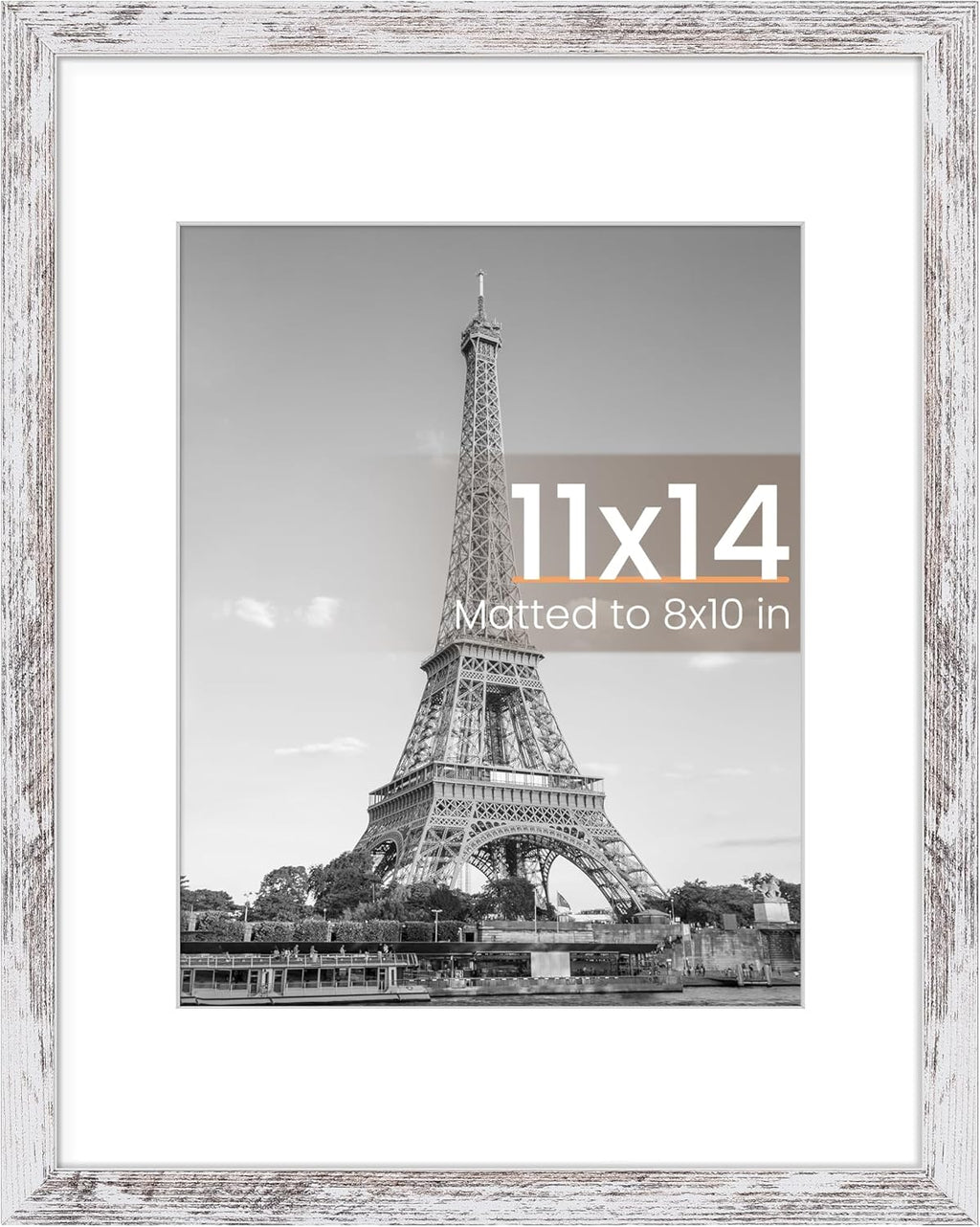 Upsimples 11x14 Picture Frame - Rustic White Wall Hanging Frame for 8x10 Photos with Mat