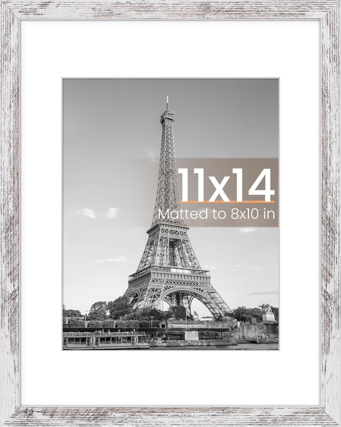 Upsimples 11x14 Picture Frame - Rustic White Wall Hanging Frame for 8x10 Photos with Mat