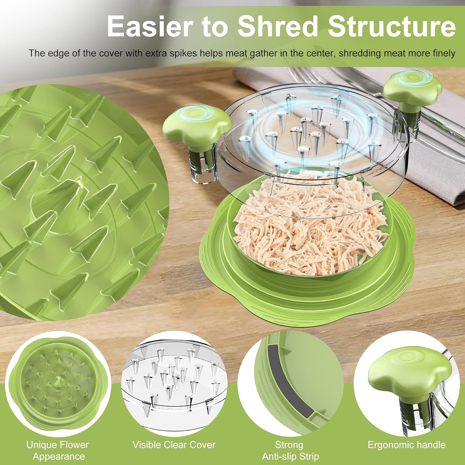 SURETIVIAN Chicken Shredder - Ergonomic Meat Shredder Tool with Brush & Fork | BPA Free, Anti-Slip Design, Matcha Color