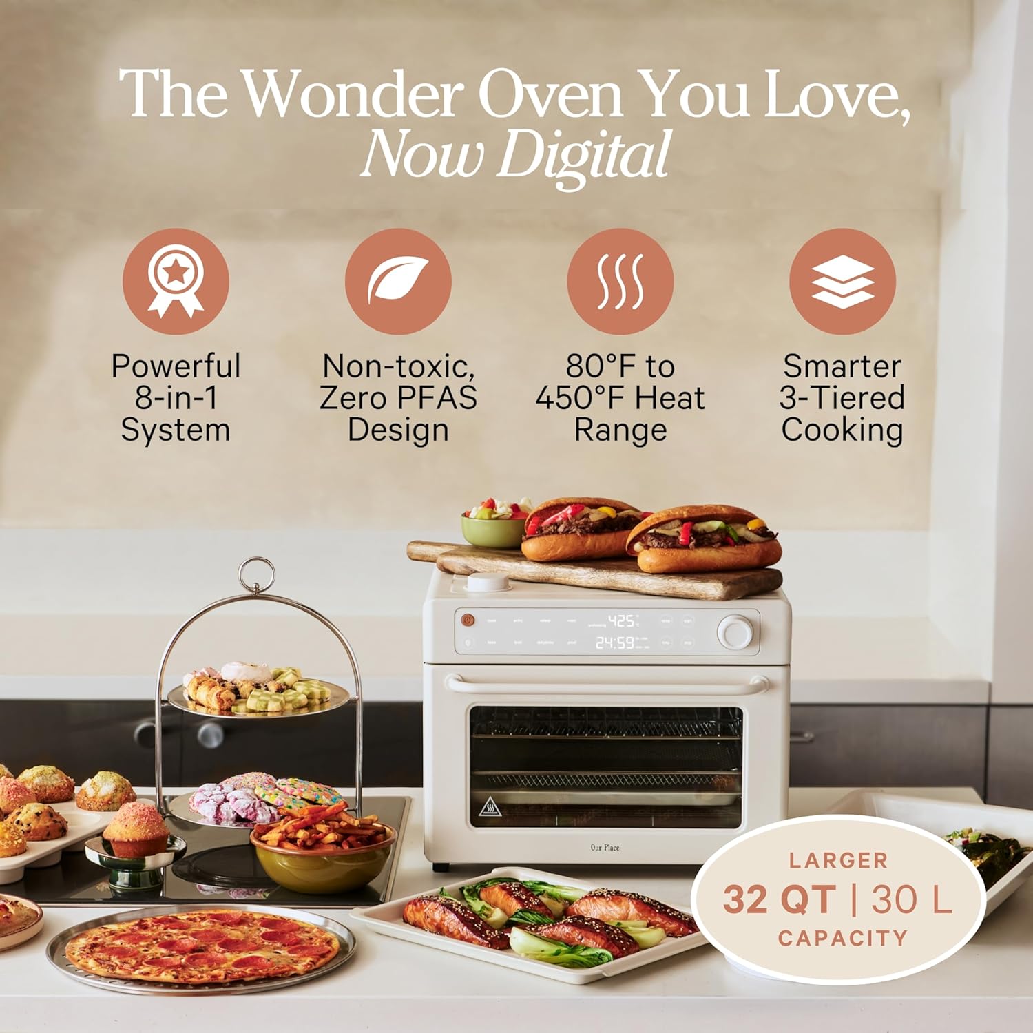 Our Place Wonder Oven Pro - 8-in-1 Digital Air Fryer & Countertop Oven | 32 QT Capacity, Cream Finish