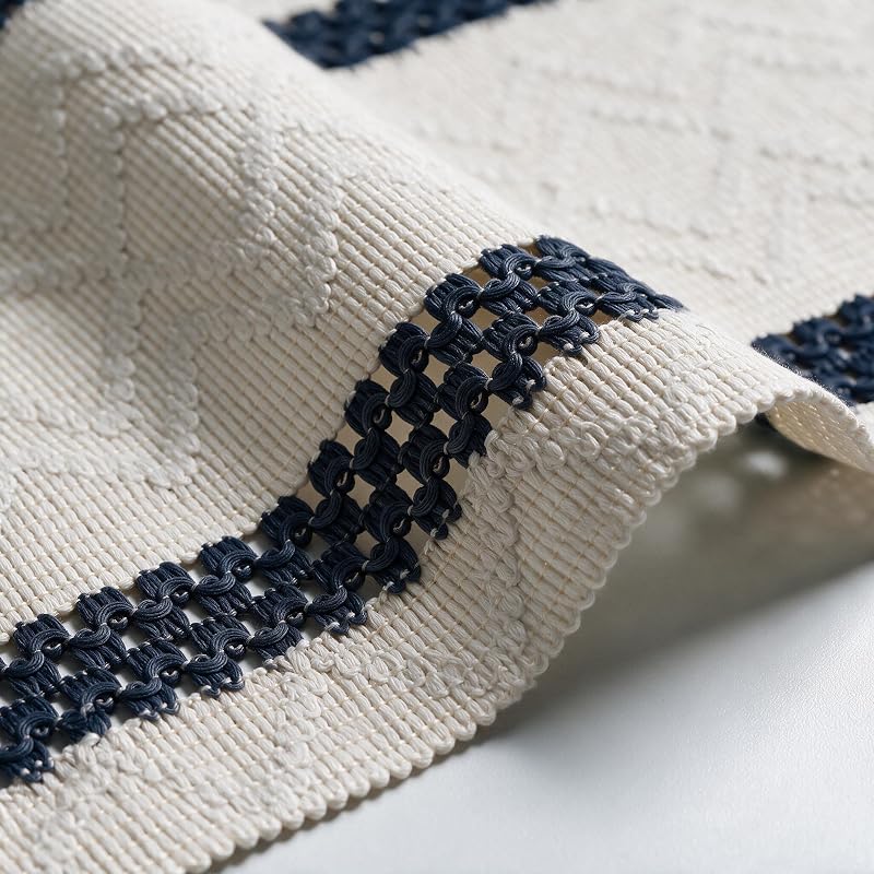 Artoid Mode Dark Blue Stripe Woven Rustic Table Runner 12x60 Inches - Variation: Dark Blue+12x60