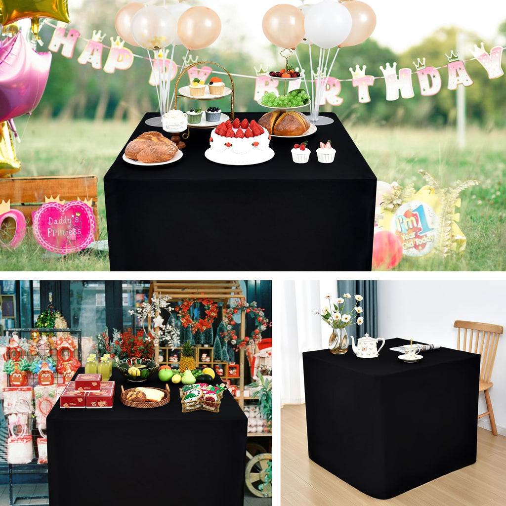 Nacuci 34X34 Inch Black Square Fitted Tablecloth Open Back Fitted Table Cloth Washable Polyester for Folding Table Display Trade Show Party Wedding Banquet Birthday