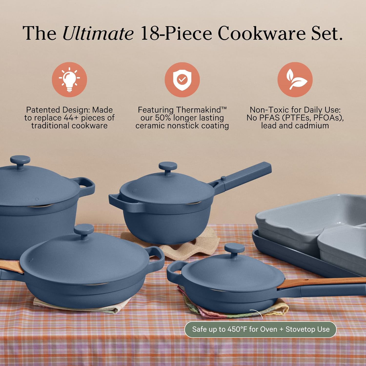 Our Place Ultimate Cookware Set - 18-Piece Multifunctional Nonstick Set | Toxin-Free | Blue Salt
