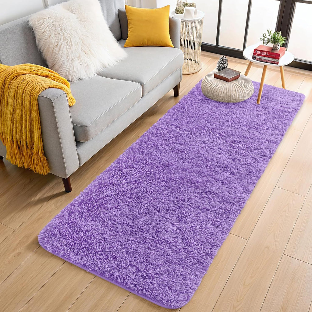 OLANLY Runner Rugs - Soft, Machine Washable Shaggy Design for Hallway & Bedroom | Purple 2x6 ft