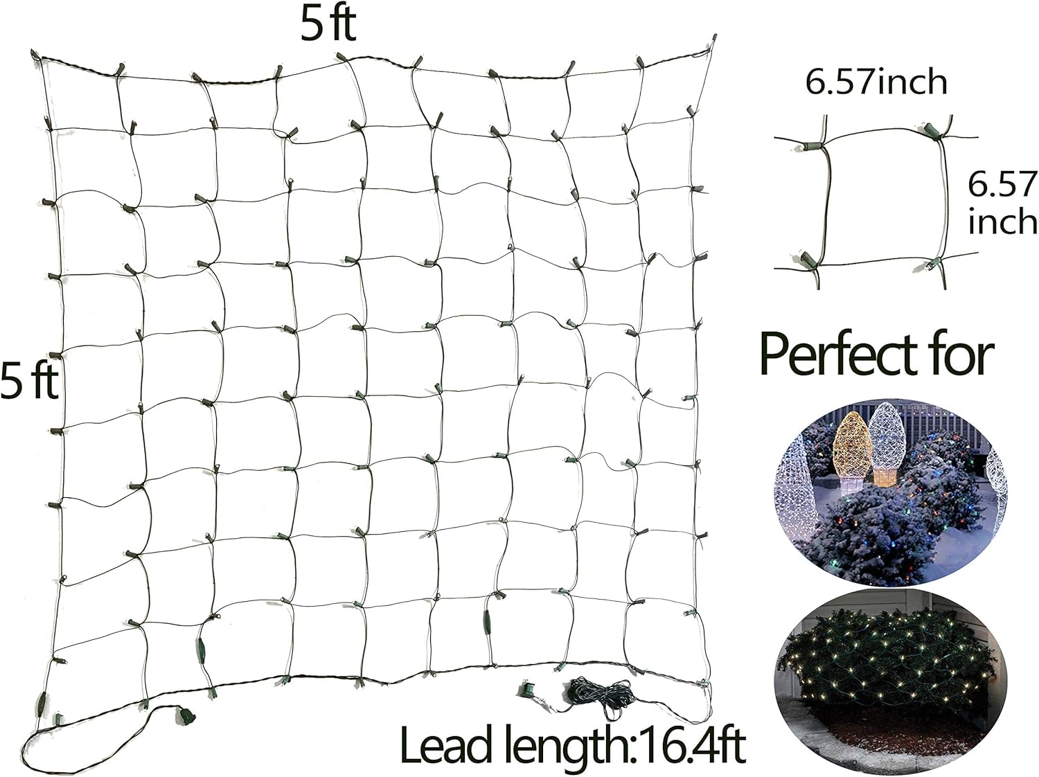 Skiennix LED Christmas Net Lights - 100 LED Warm White Outdoor Decorations | 5ft x 5ft Green Wire Mesh for Bushes & Trees