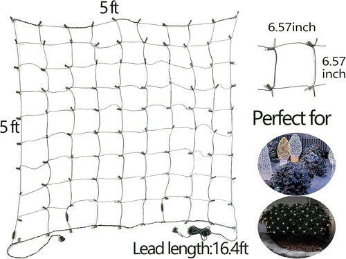 LED Christmas Net Lights - 100 LED Connectable Outdoor Decorations for Bushes | 5ft x 5ft Green Wire