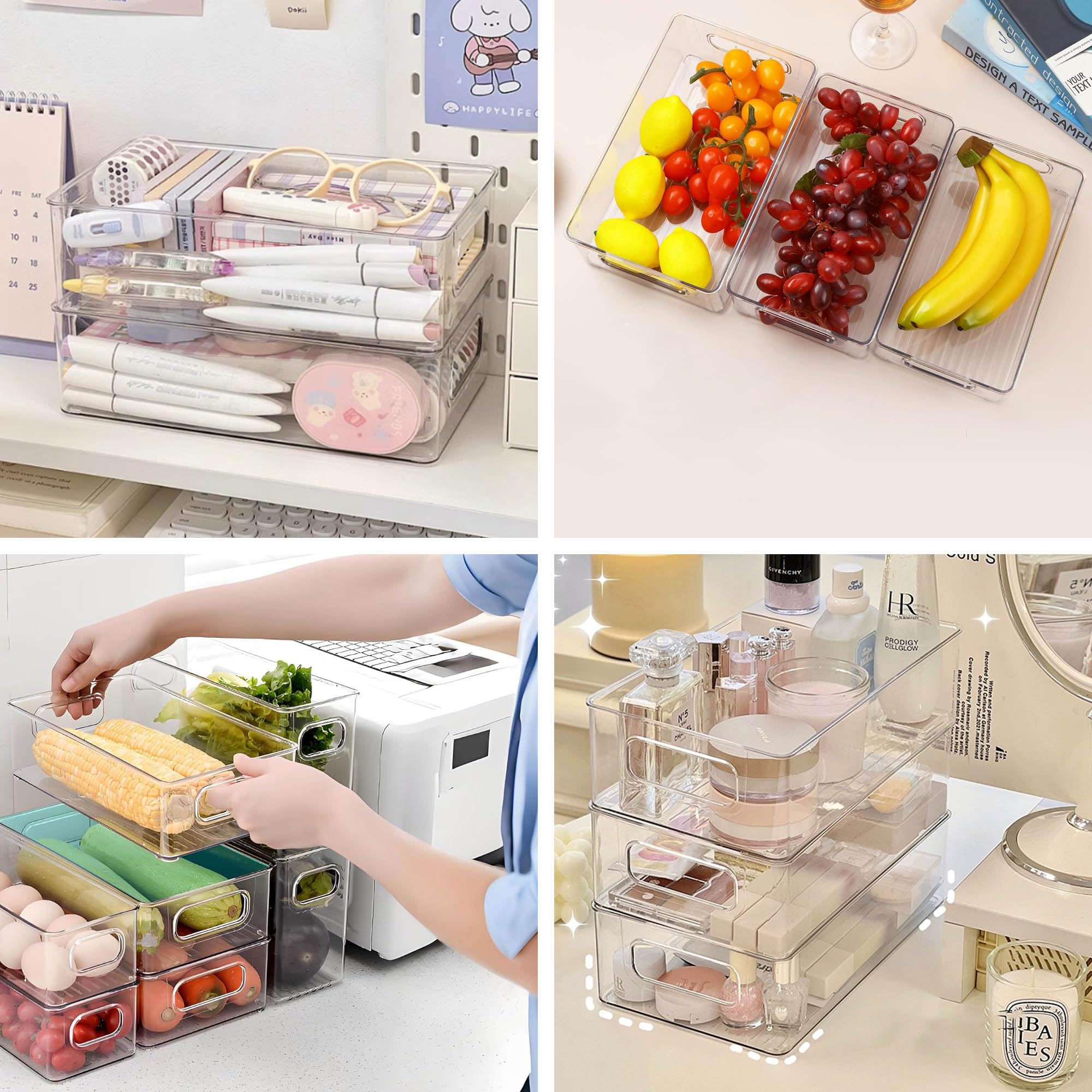 MVOVM Refrigerator Organizer Bins 3 Pack Stackable Fridge Organizers with Handles Clear Freezer Storage Containers for Pantry, Cabinets,Shelves, Drawer – BPA-Free Plastic Kitchen Organizers