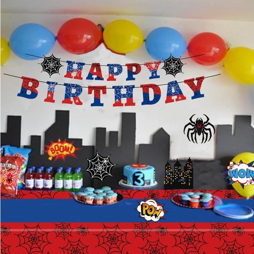 Spider Party Decorations Spider Web Themed Tablecloth Happy Birthday Banner Hanging Swirls for Baby Shower Spiders Birthday Party Supplies (Spider, Count, 3)