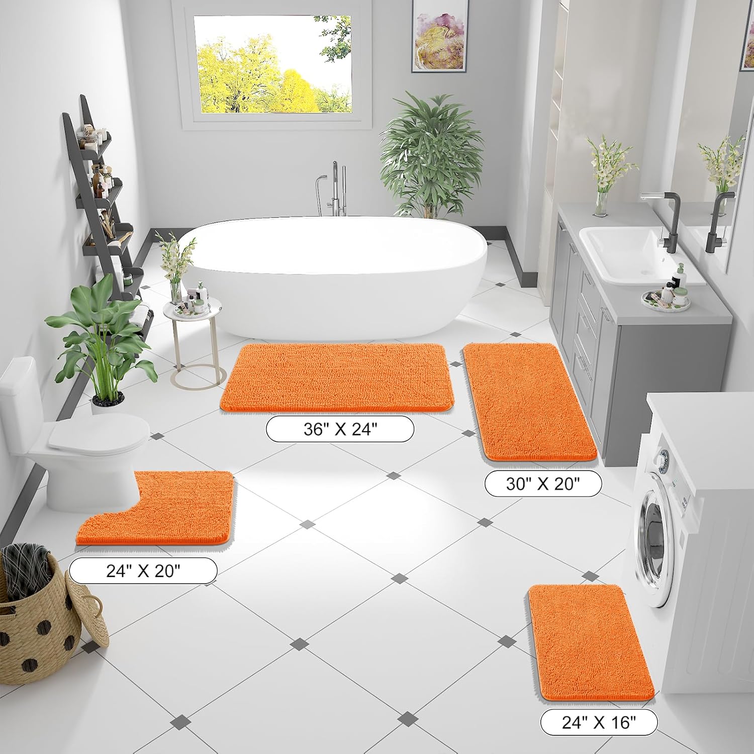 OLANLY Large Bath Rugs - Extra Soft Chenille, Quick Dry & Machine Washable | 44x32, Orange