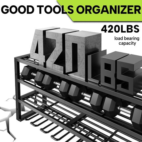 Heavy Duty Tool Organizer by [Brand Name] - Wall Mount with Charging Station & 8 Outlet Power Strip | 4 Layers for 8 Drills, Supports 420lbs
