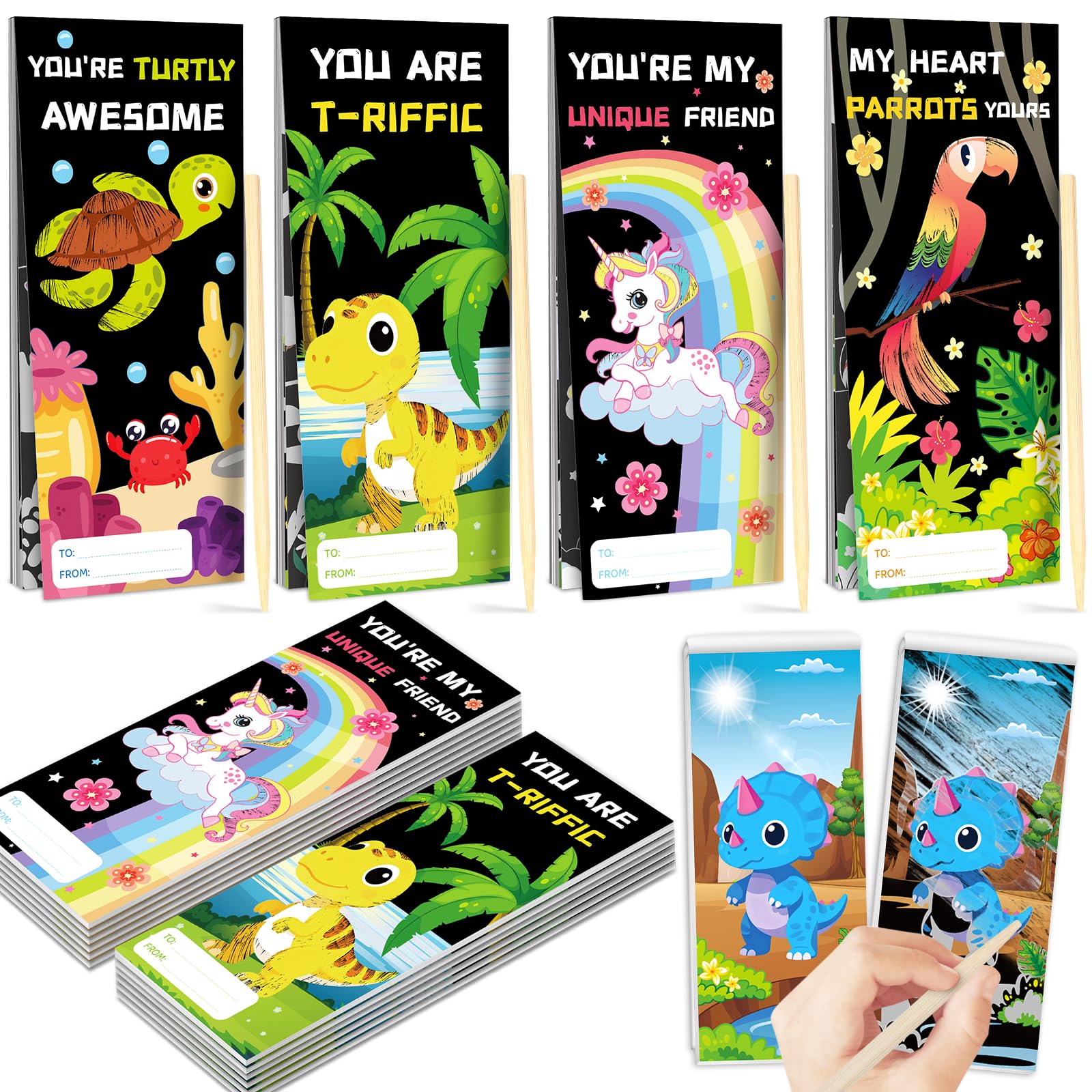 SpringFlower Valentines Day Cards Gift Classroom Exchange,24 Pack Scratch Art Books,Valentines Gift Classroom Exchange Prizes Party Favors Supply, Valentines Scratch Art Toys For Kids