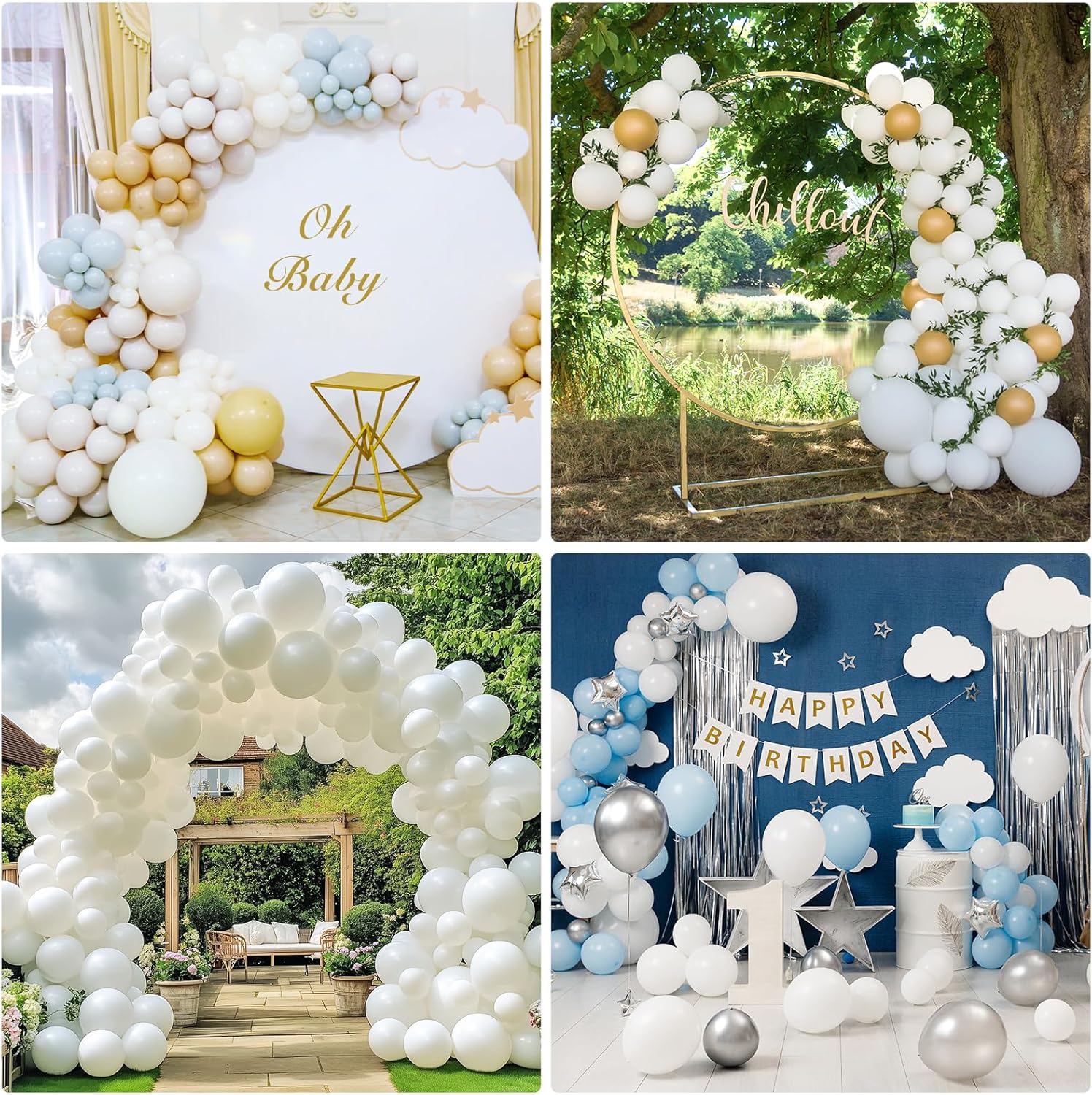 RUBFAC White Balloons - 129-Piece Set in Various Sizes for Engagement, Wedding, and Party Decor
