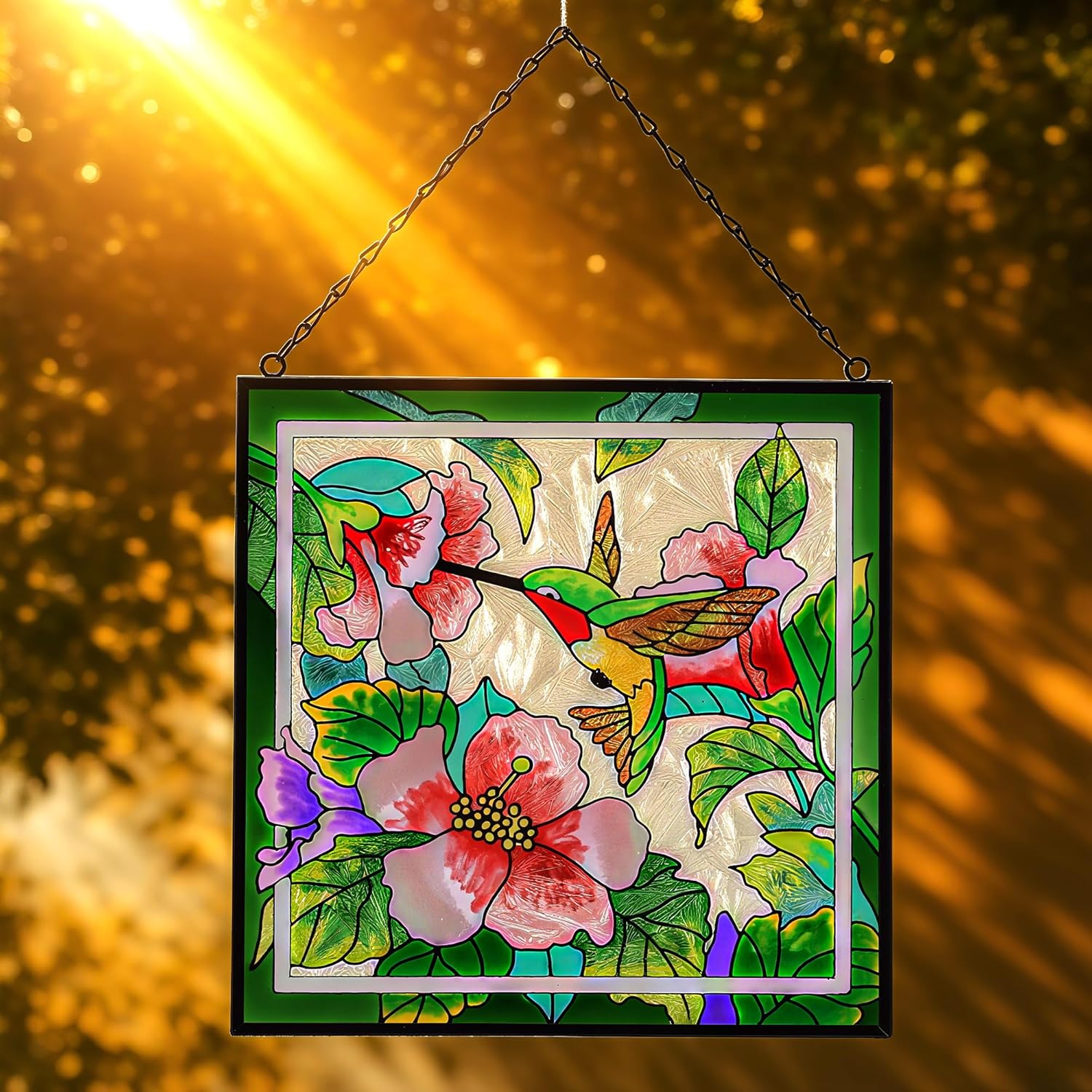 Stained Glass Suncatcher - Handcrafted Hummingbird Window Decor | Colorful Light Catcher Gift for Home