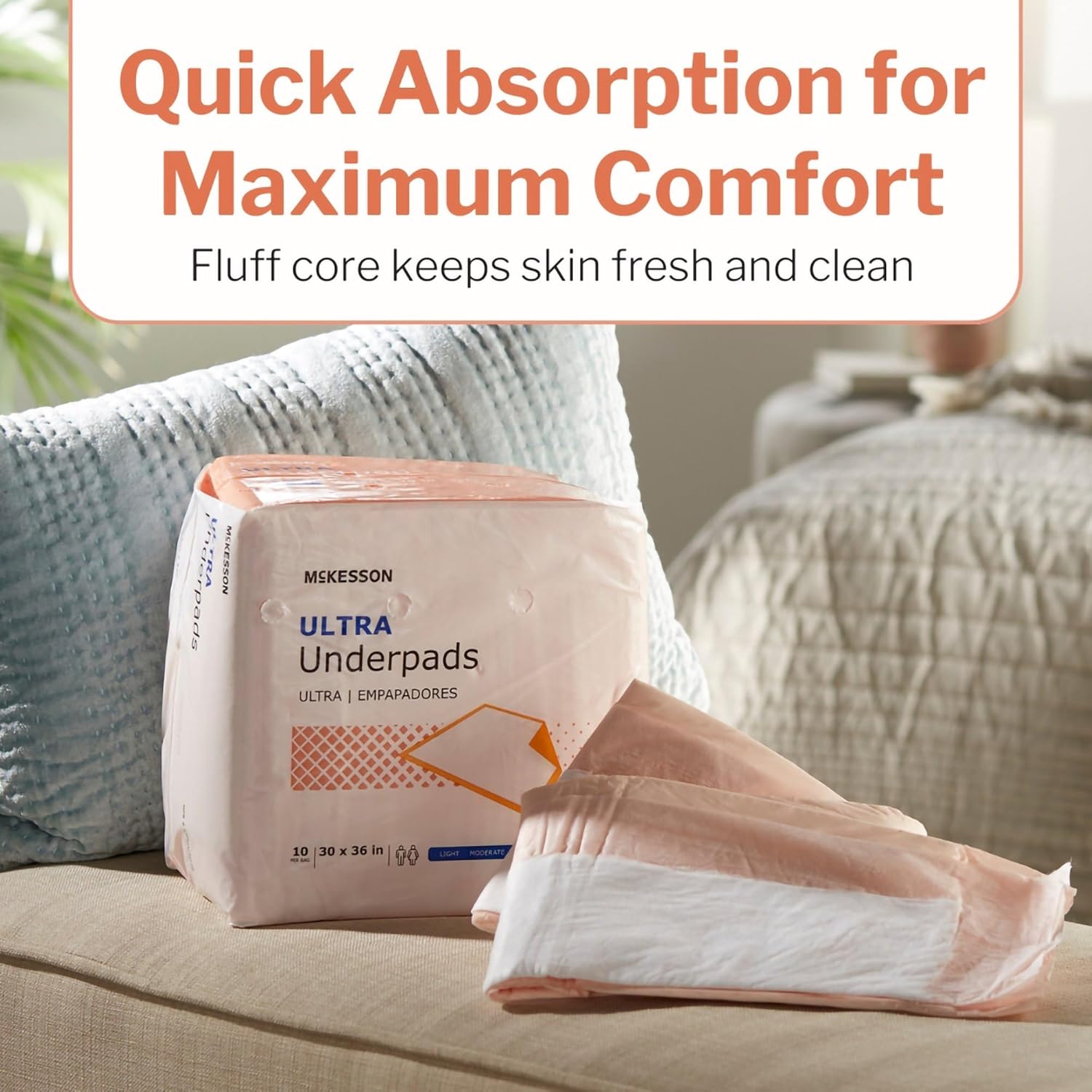 McKesson Disposable Bed Pads - Heavy Absorbency Incontinence Underpads | 30" x 36" | 100 Count