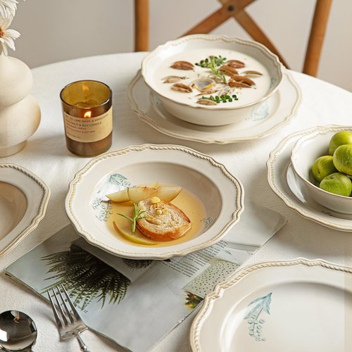 MDZF SWEET HOME 8-Piece Dinnerware Set - Lily Bloom Series, Service for 4, Includes 6'' Bowls & 10'' Plates, Retro Vintage Floral Style, Microwave & Dishwasher Safe