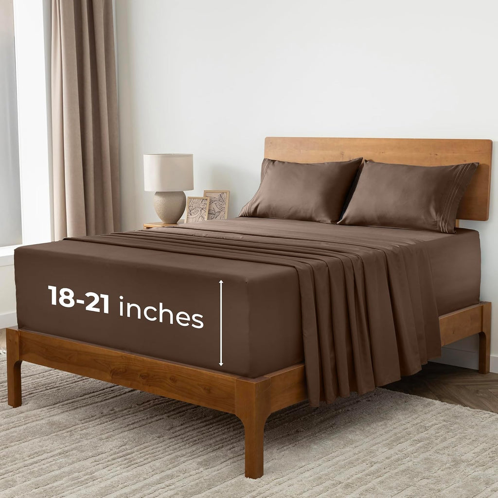 Mellanni Extra Deep King Sheets - Hotel Luxury, Ultra Soft Cooling Bedding - Wrinkle & Stain Resistant (King, Brown)