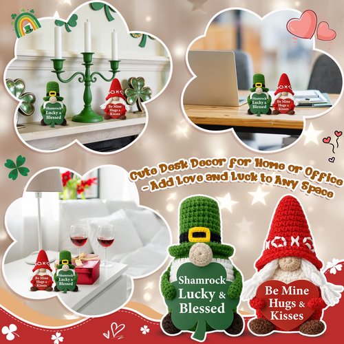 Frabaca Handmade Crochet Gnome Decor Set, Cute Holiday Gnomes Ornaments for Home Office Desk, Sweet Love & Lucky Gnome Gifts for Women Men Bestie Sister Boyfriend Girlfriend Friendship Birthday