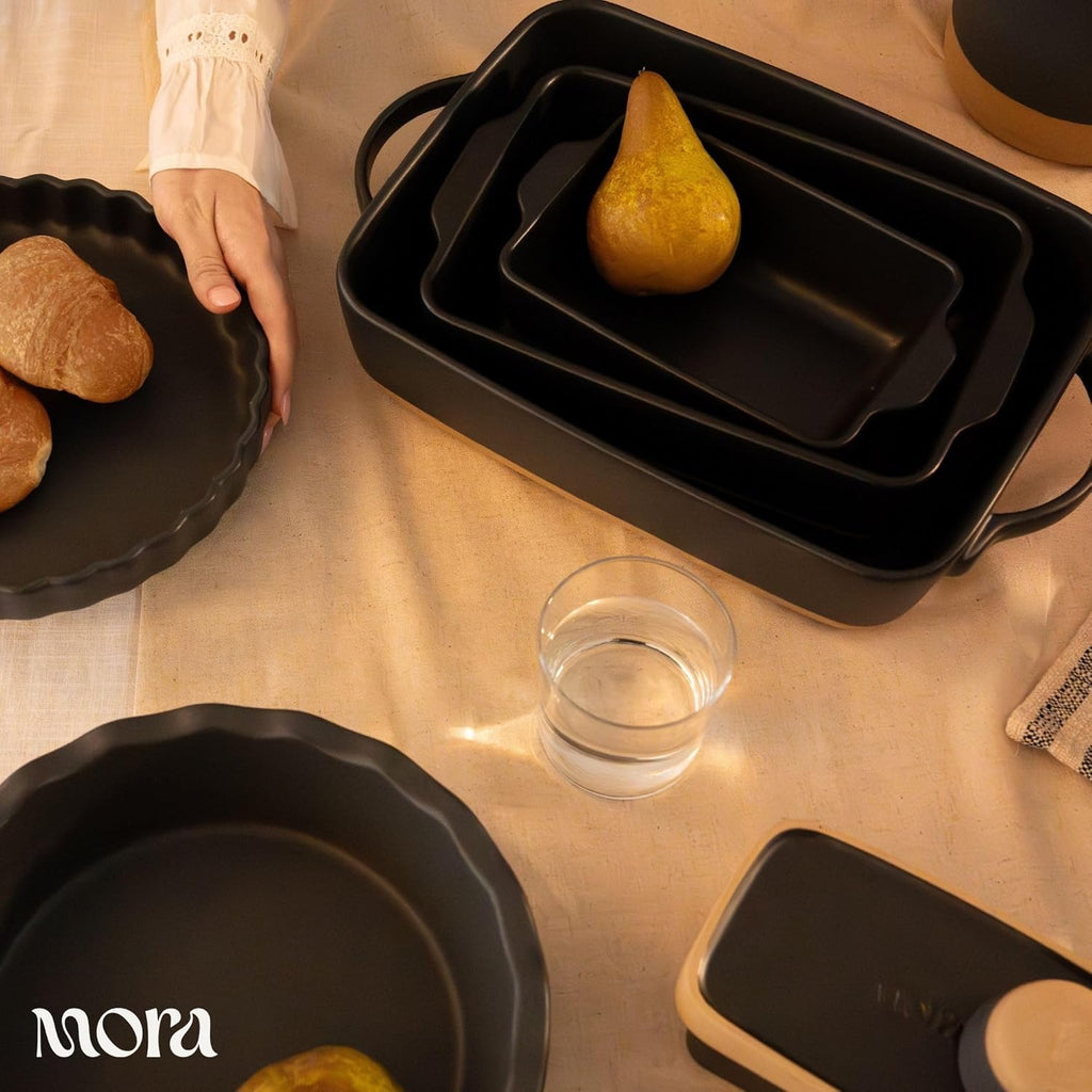 Mora Ceramic Baking Dish - Extra Deep 9x13 in Casserole Pan with Handles | Versatile Porcelain Bakeware in Liquorice