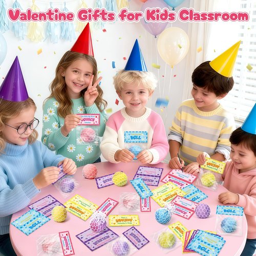 Valentines Day Gifts for Kids, 24 Pack Squeeze Stress Balls with Valentine Greeting Cards, Ideal Kids Exchange Gifts for School, Perfect Valentines Party Favors for Kids Boys Girls