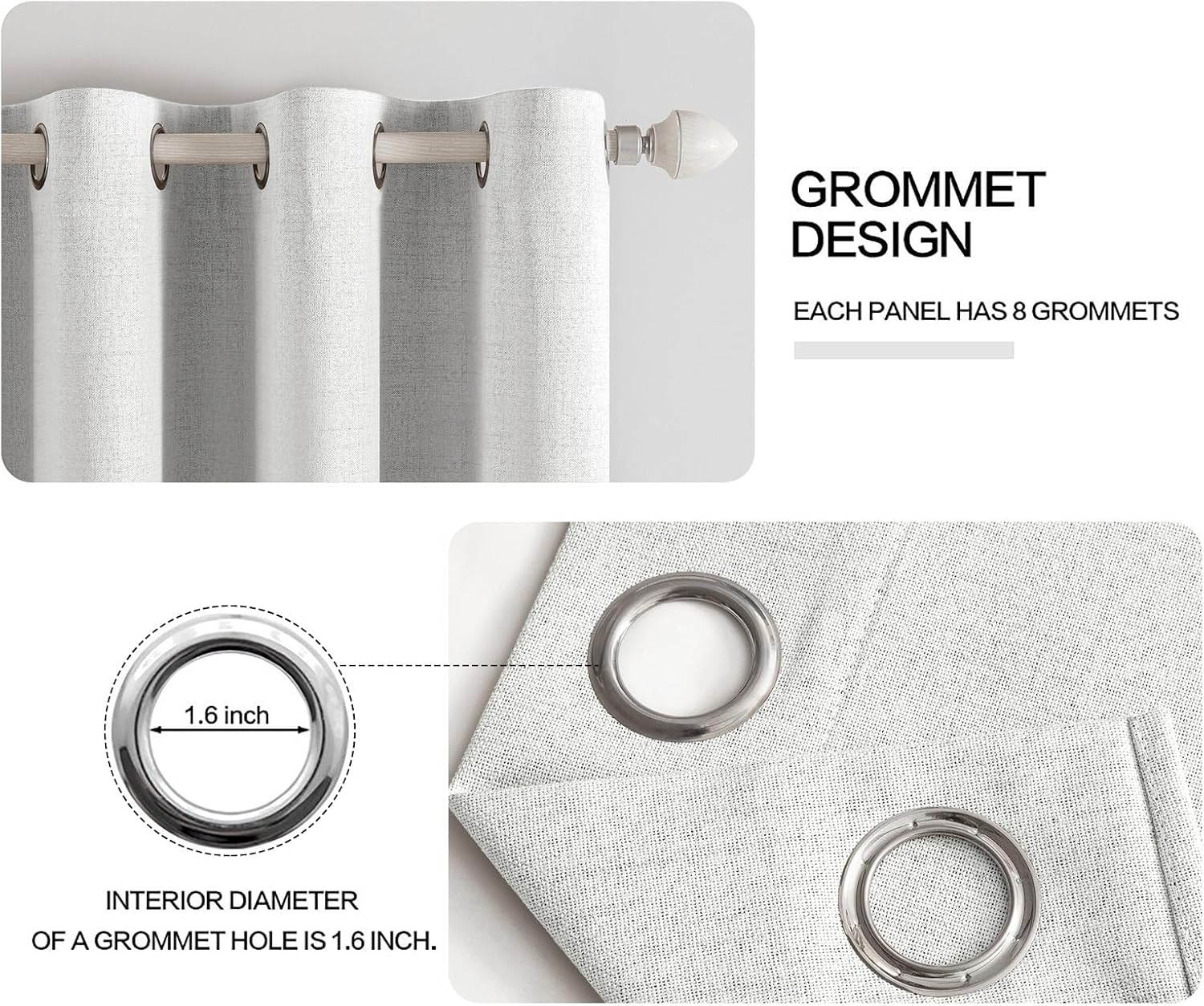 MIULEE Blackout Linen Textured Curtains - Thermal Insulated Grommet Drapes | Heathered White, 52 x 96 Inch (2 Panels)