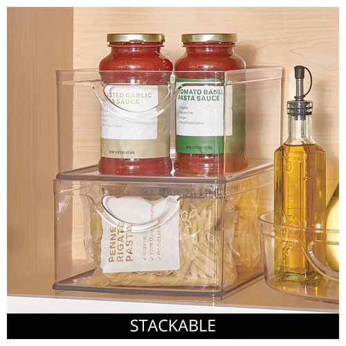 iDesign Plastic Stackable Kitchen Cabinet Storage Bin with Handles - Clear Pantry Organizer