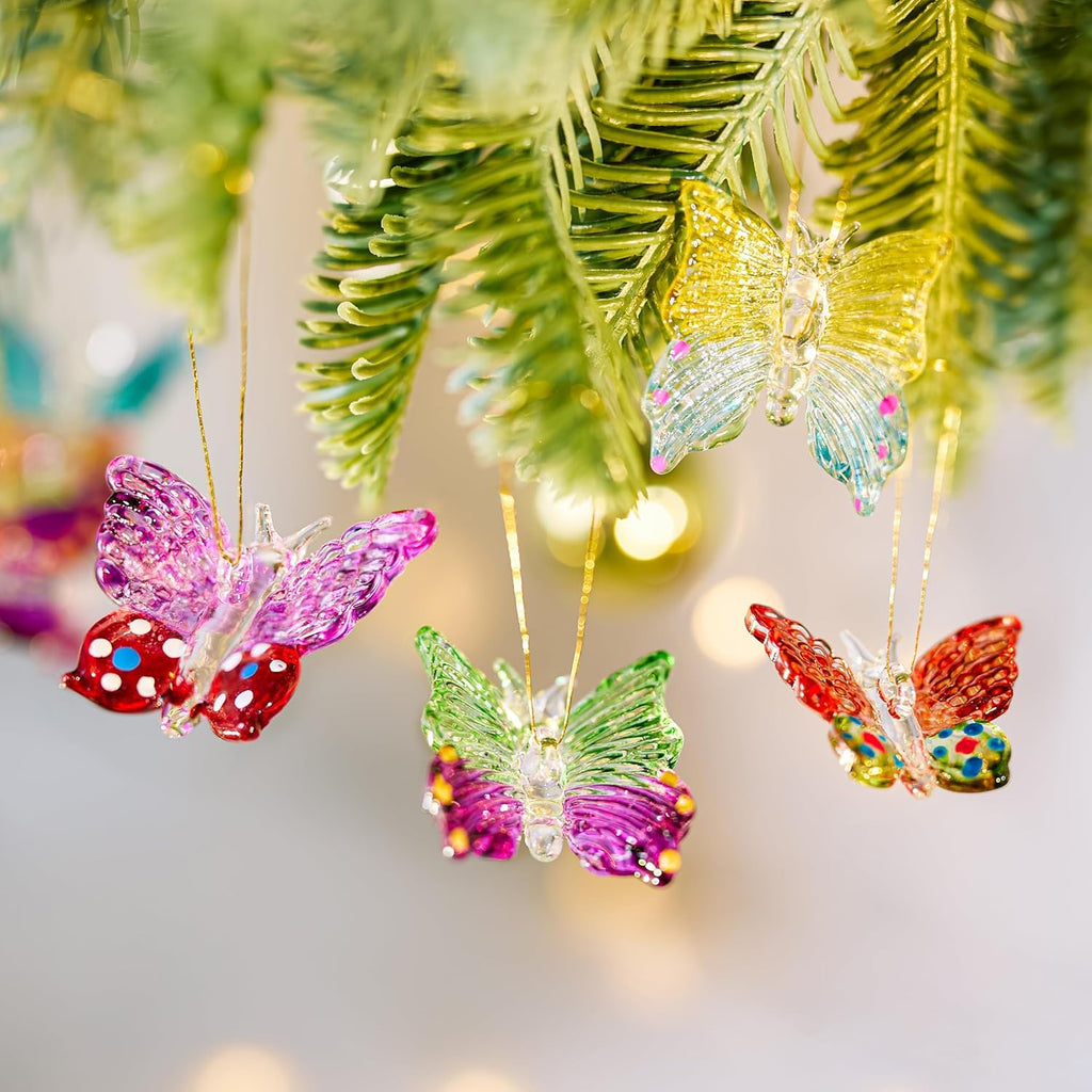 Skiennix 4-Piece Glass Butterfly Ornament Set - 1.7-Inch Crystal Hanging Decor for Home Windows