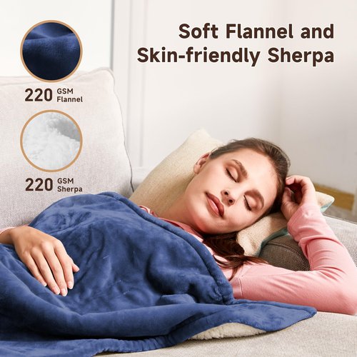Heated Blanket Electric Throw 50''x60'' Heating Blanket Throw 10 Hours Auto-Off 9 Heating Levels,Over-Heat Protection, Machine Washable Flannel Sherpa,ETL Certification (Blue)