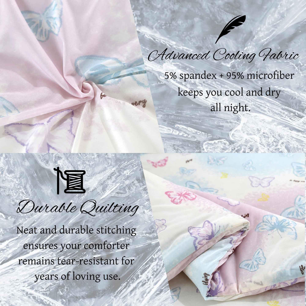 SDY 3PCS Queen Silky Butterfly Comforter Set,Soft Microfiber Butterfly Comforter Set for Boys Girls and Kids with 1Comforter+ 2Pillowcases