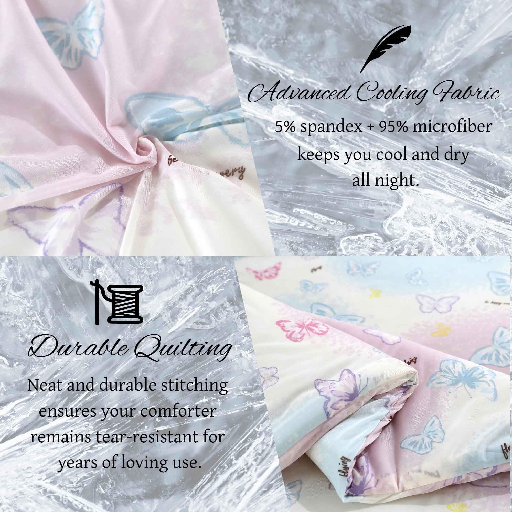 SDY 3PCS Queen Silky Butterfly Comforter Set,Soft Microfiber Butterfly Comforter Set for Boys Girls and Kids with 1Comforter+ 2Pillowcases