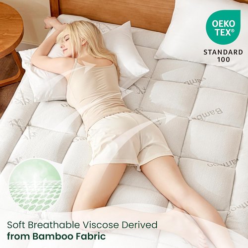 Love's Cabin Queen Mattress Topper - Soft Bamboo Viscose Pillow Top for 8"-20" Mattresses | Cooling Comfort for Hot Sleepers