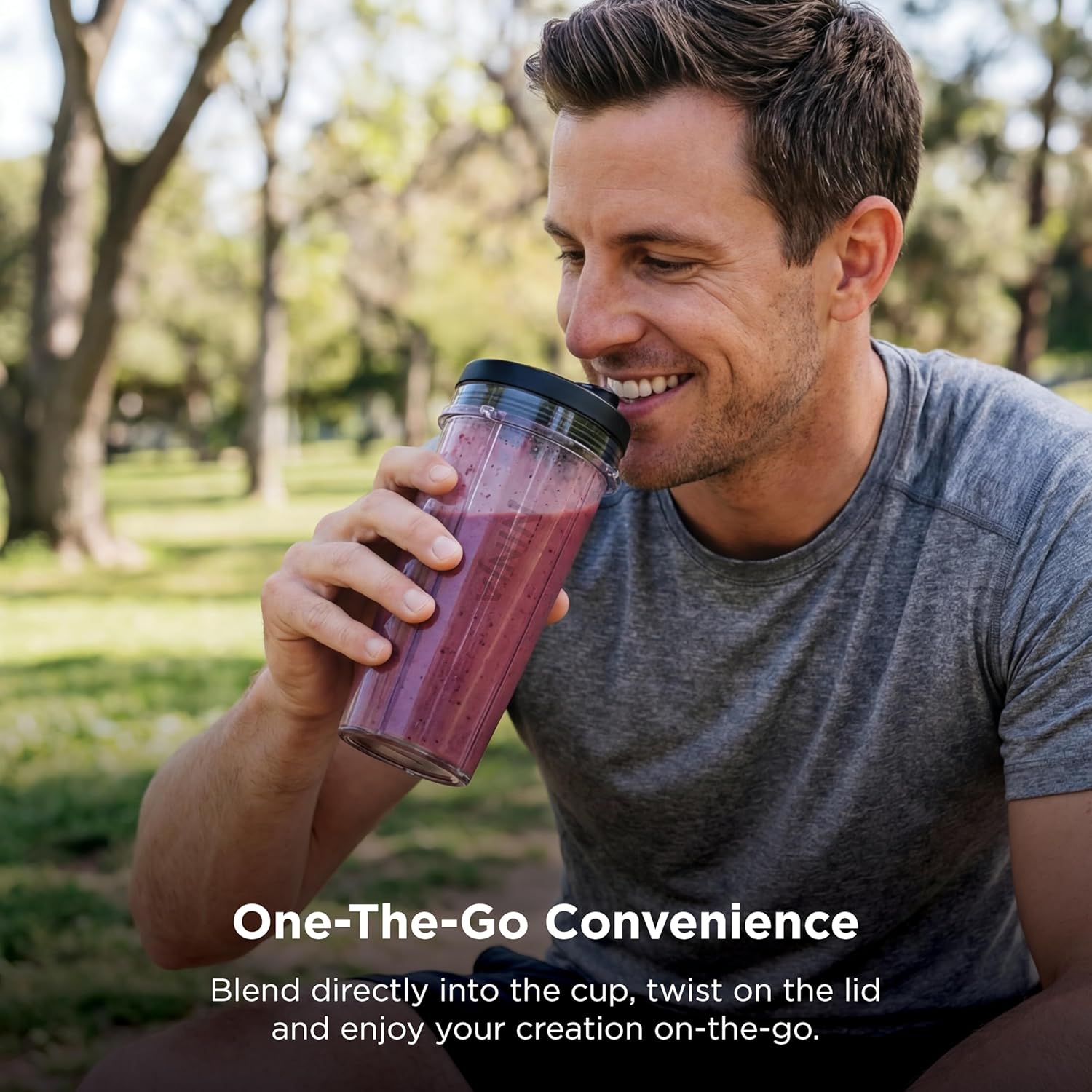 Ninja Nutri-Plus Personal Blender - Compact Push to Blend for Smoothies & Frozen Drinks | 900W | Silver | 3 To-Go Cups