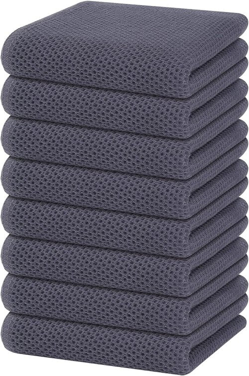 Homaxy Kitchen Dish Towels - Ultra Soft 100% Cotton Waffle Weave | Quick Drying, 13 x 28 Inches, 8-Pack, Dark Grey