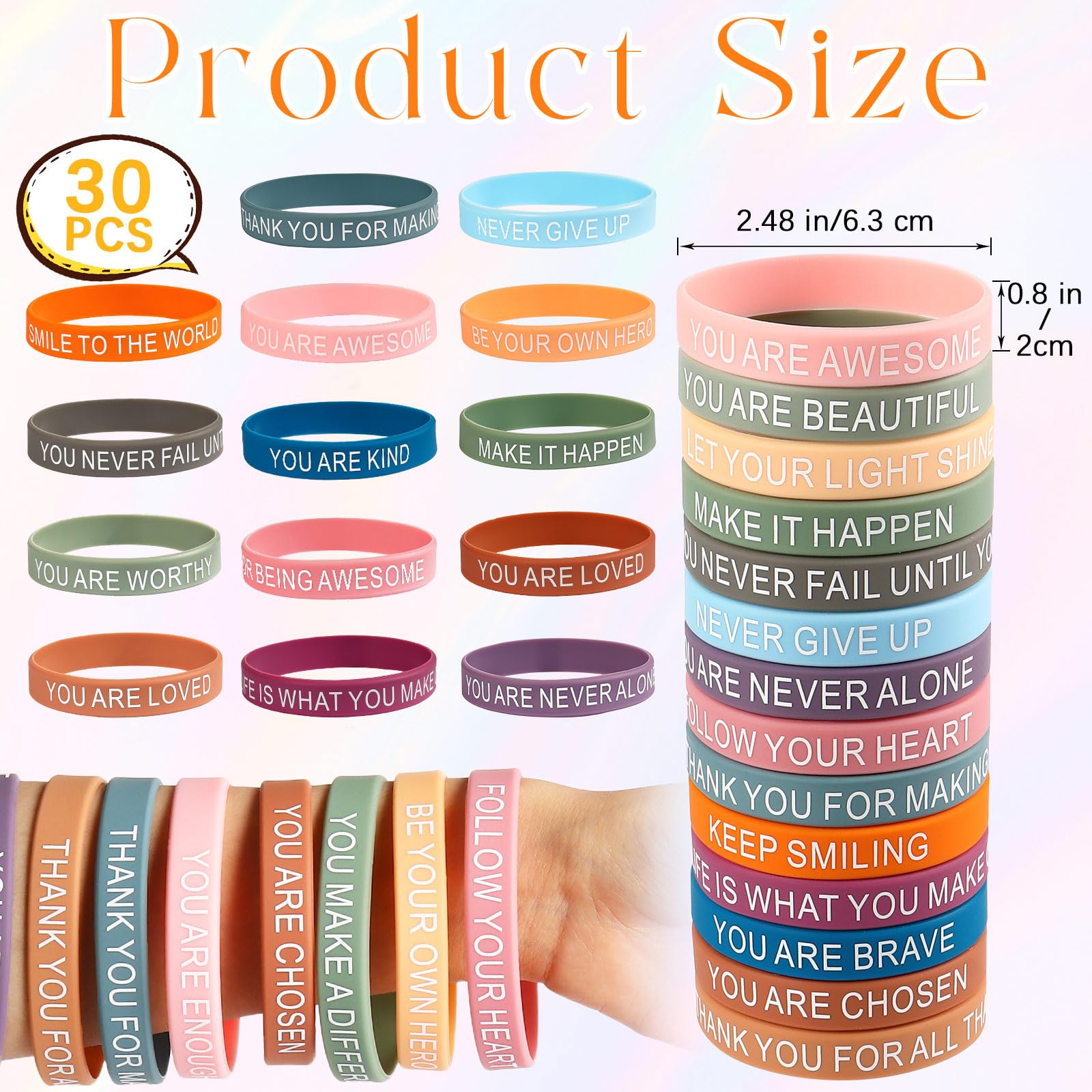 VICROIC 30 PCS Motivational Quote Silicone Bracelets, Inspirational Rubber Wristbands, Colorful Inspiring Silicone Bracelets for Office Classroom Rewards Gifts Party Favors Supplies