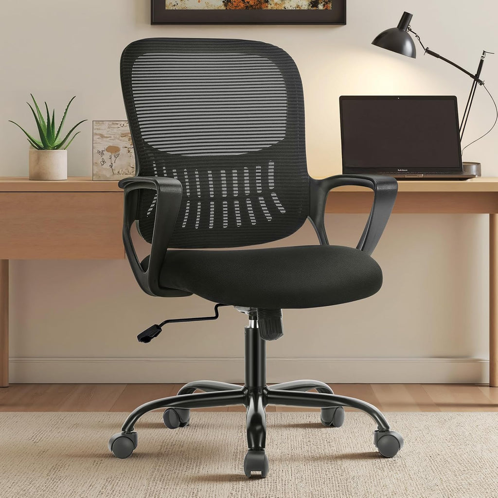 Sweetcrispy Ergonomic Executive Chair - Mid-Back Mesh Design with Lumbar Support | Black