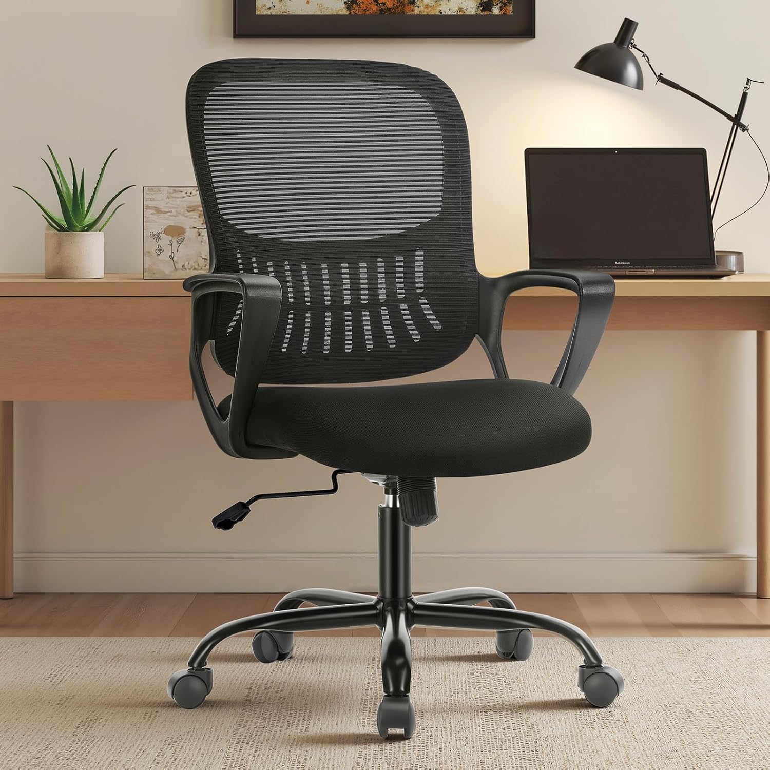 Sweetcrispy Ergonomic Executive Chair - Mid-Back Mesh Design with Lumbar Support | Black